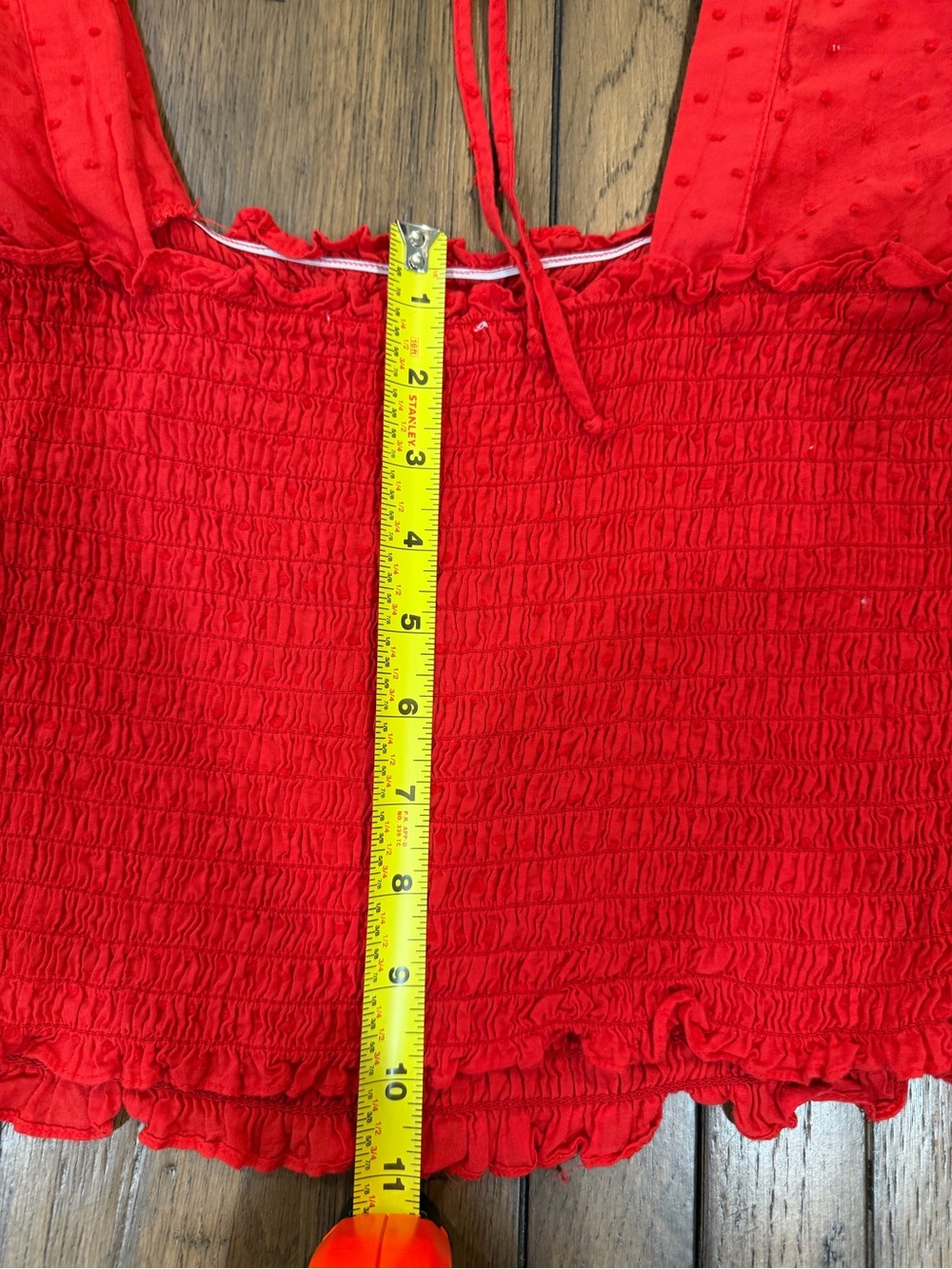 Lily Star Red Smocked Puff-Sleeve Tie-Back Crop Top 100% cotton - Picture 5 of 5
